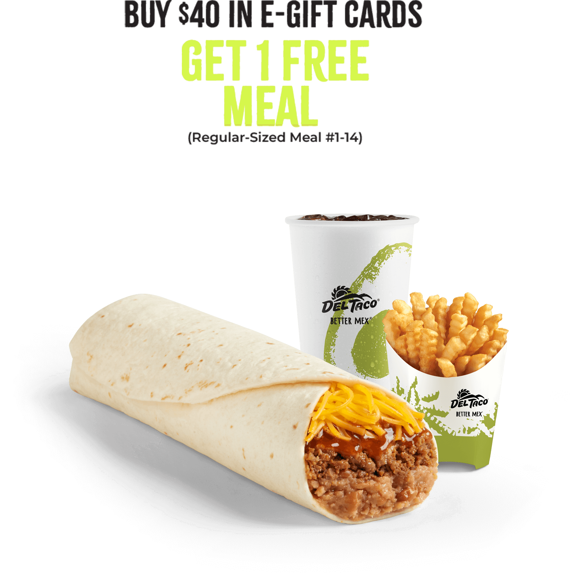 Buy $40 in e-gift cards get 1 free meal (regular-sized meal #1-14)
