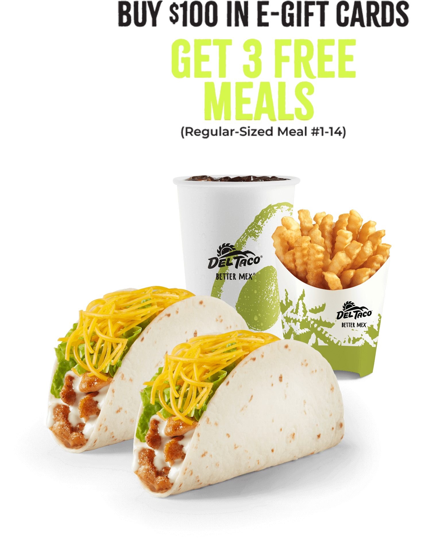 Buy $100 in e-gift cards get 3 free meals (regular-sized meal #1-14)